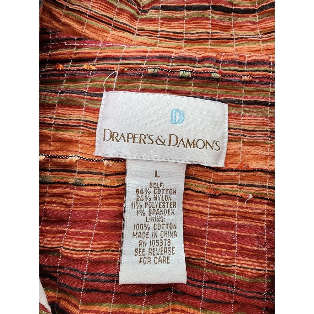 Drapers Damons Southwest Boho Top Crinkle Artsy Orange Button Up Women Large - Picture 4 of 8